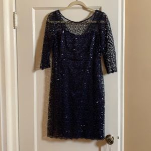 Kay Unger Navy Blue Lace Dress